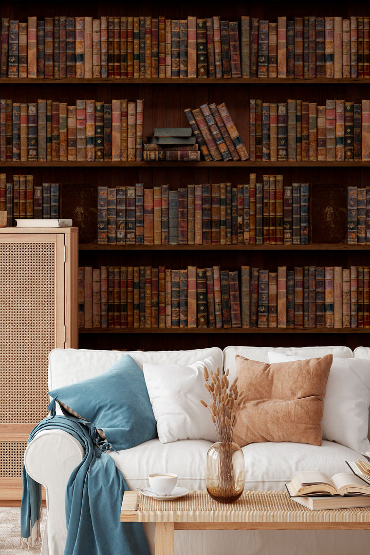 Antique Library Bookshelf Wallpaper Vintage Leather Book 3787