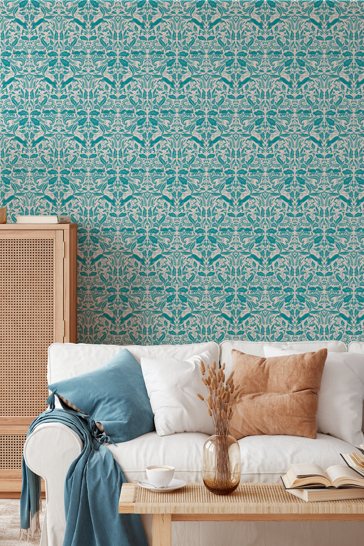 Damask Beige Squirrels Wallpaper 3709