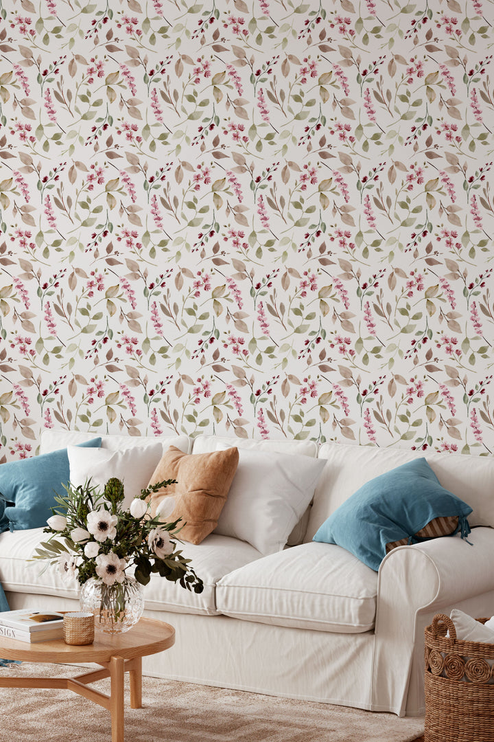 Watercolor Wildberry Bloom Wallpaper Pale Grey Background