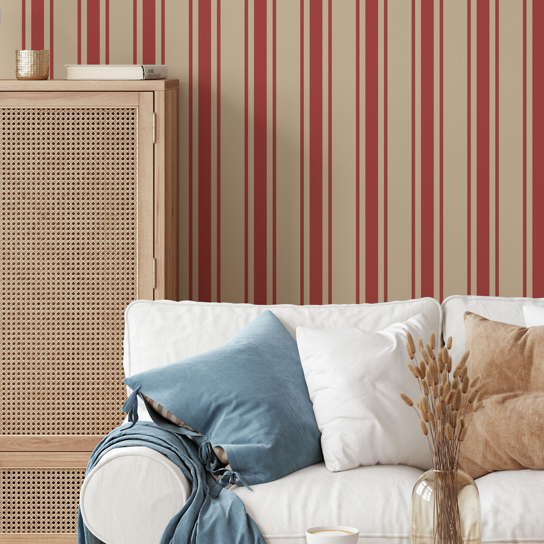 Tented Stripe Red Wallpaper Bold Classic Linear 3692