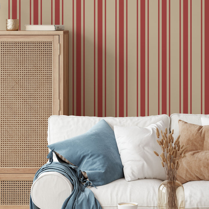 Tented Stripe Red Wallpaper Bold Classic Linear 3692