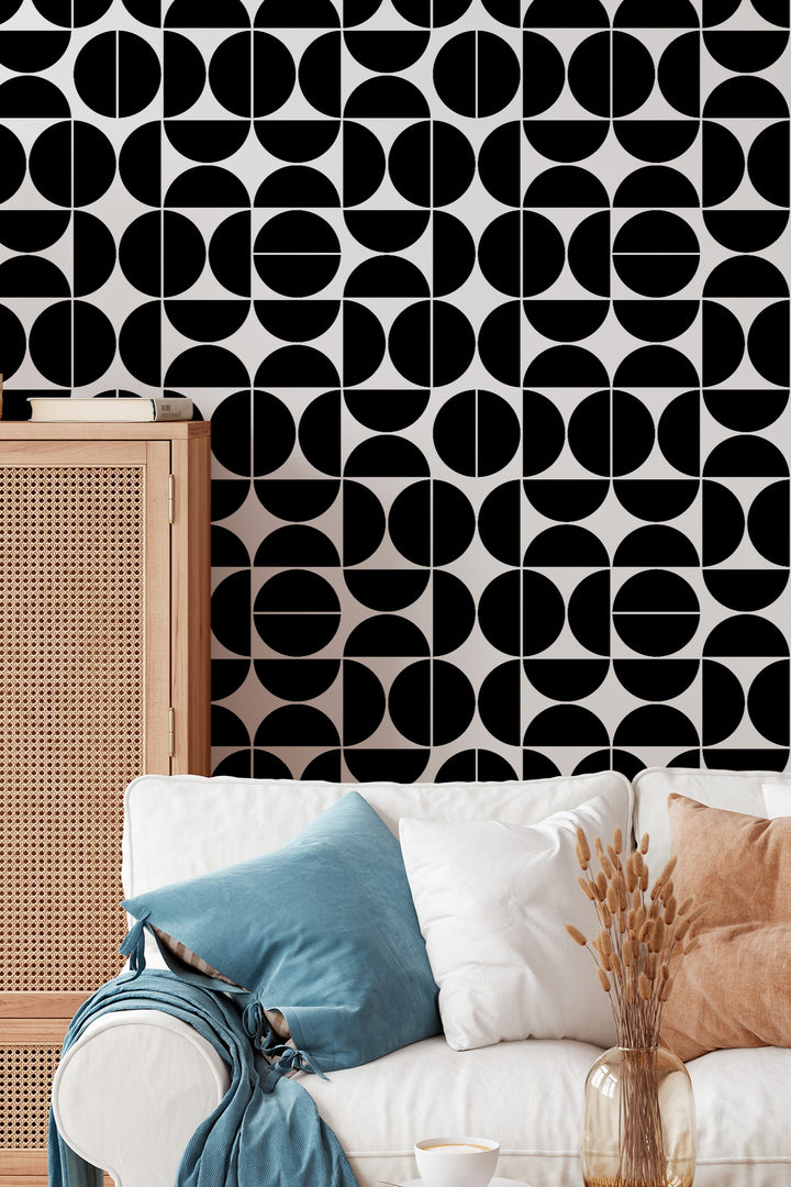 Modern Geometric Circle Wallpaper  Mid Century Half Moon Black 3762