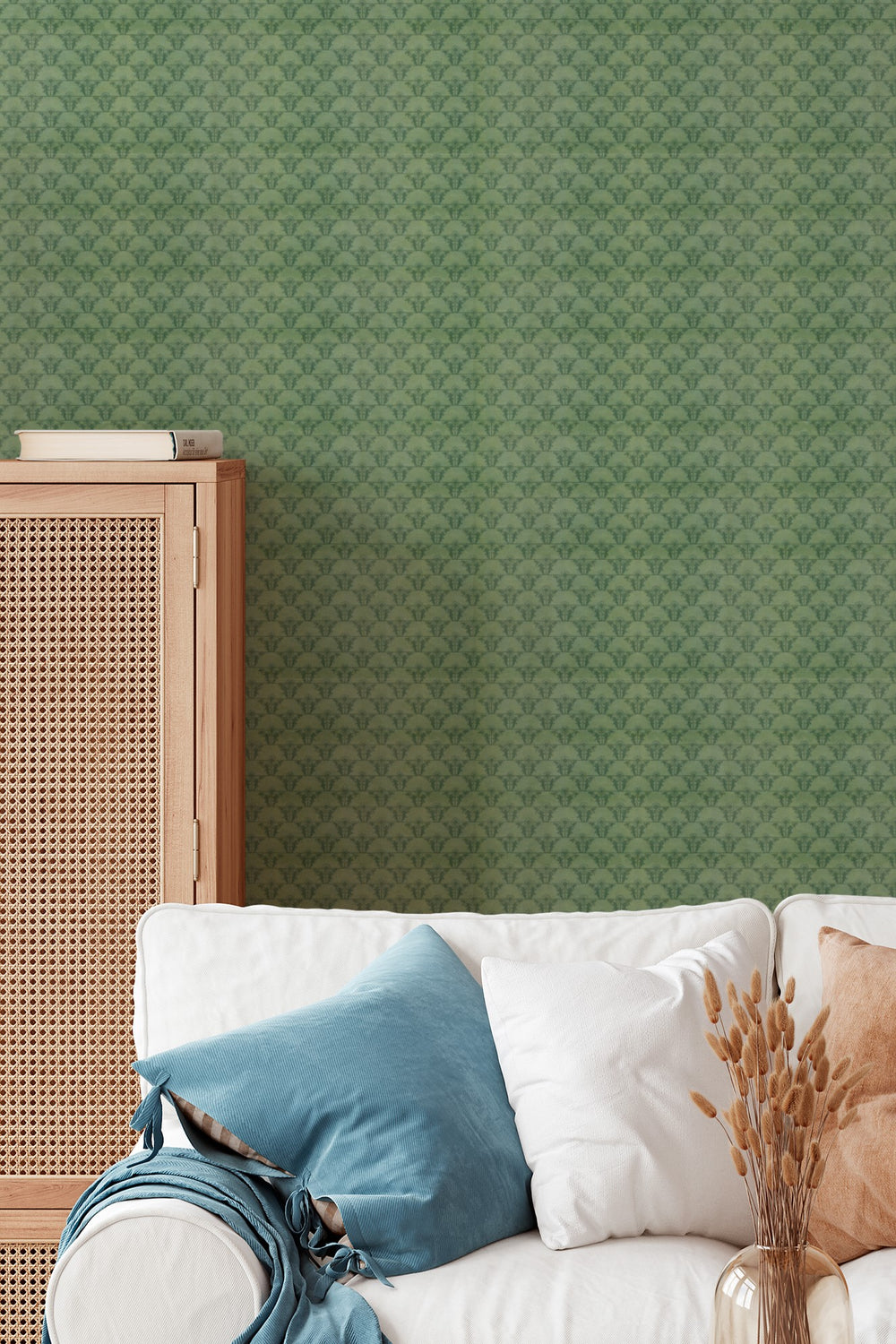 Subtle Botanical Repeat Wallpaper Soft Green Minimal Pattern 3767
