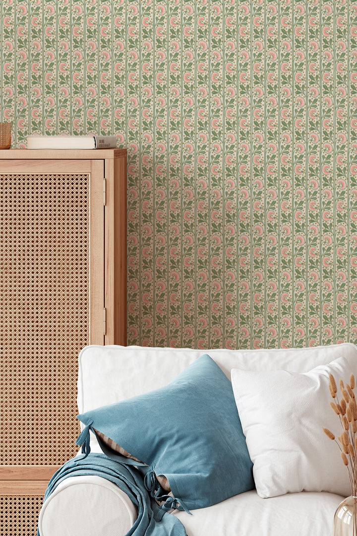Vertical Botanical Stripe Wallpaper  Delicate Floral Vine 3773