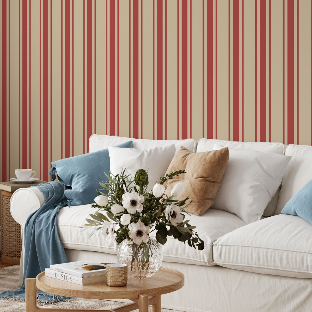 Tented Stripe Red Wallpaper Bold Classic Linear 3692