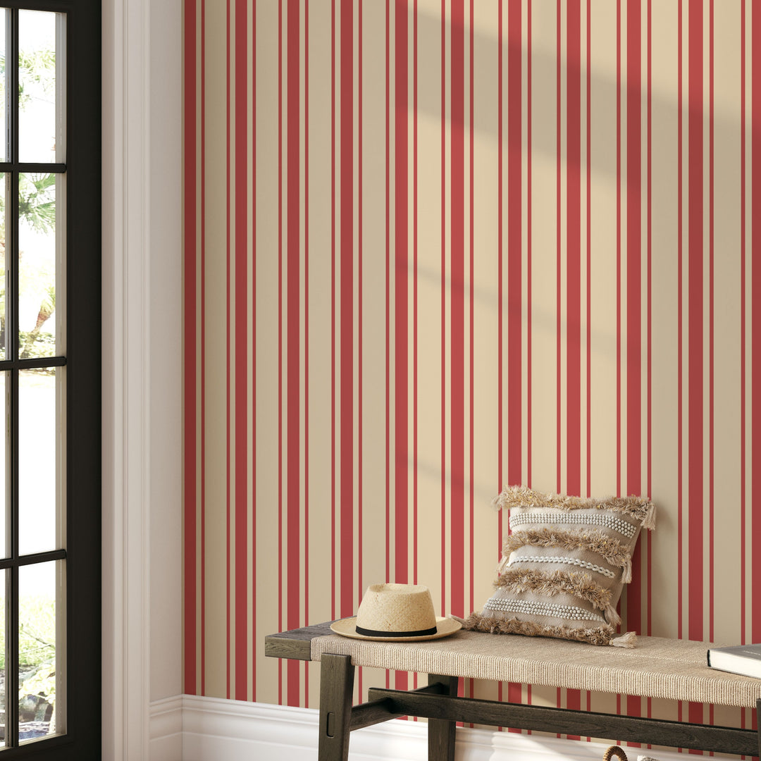 Tented Stripe Red Wallpaper Bold Classic Linear 3692