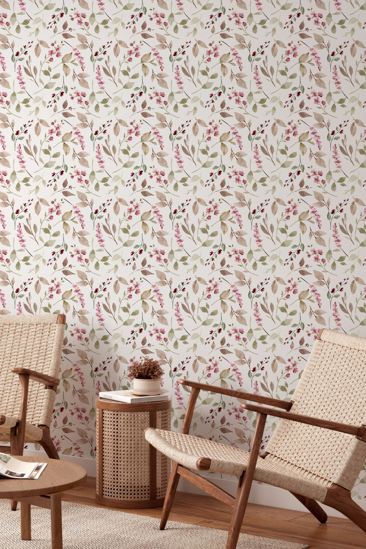 Watercolor Wildberry Bloom Wallpaper Pale Grey Background