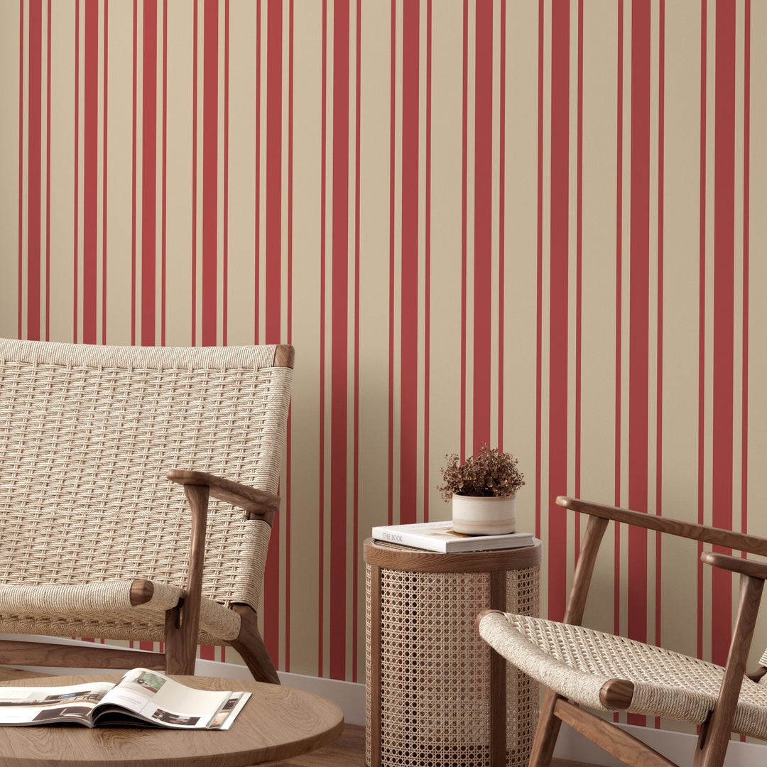 Tented Stripe Red Wallpaper Bold Classic Linear 3692