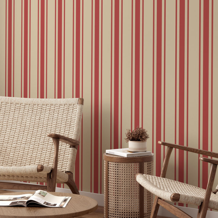 Tented Stripe Red Wallpaper Bold Classic Linear 3692