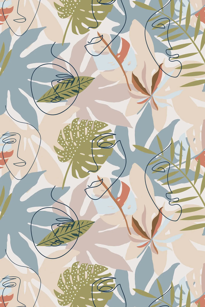 Abstract faces and tropical leaves wallpaper #3280