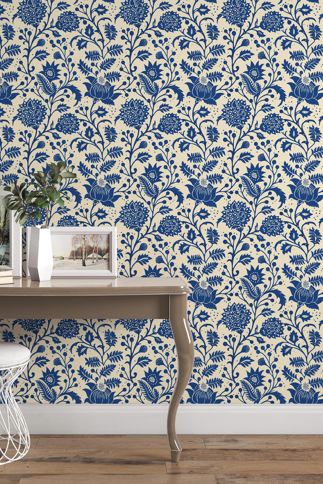 Blue Meadow Folk Floral — Scandinavian Botanical Wallpaper #3728