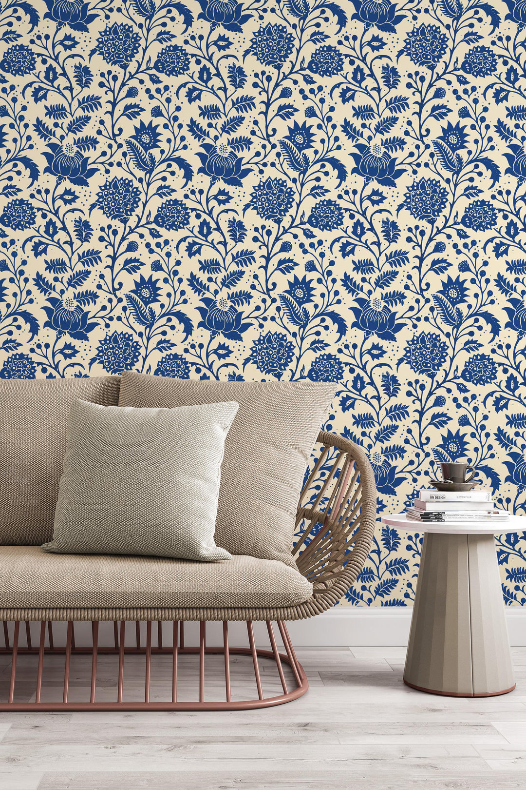 Blue Meadow Folk Floral — Scandinavian Botanical Wallpaper #3728