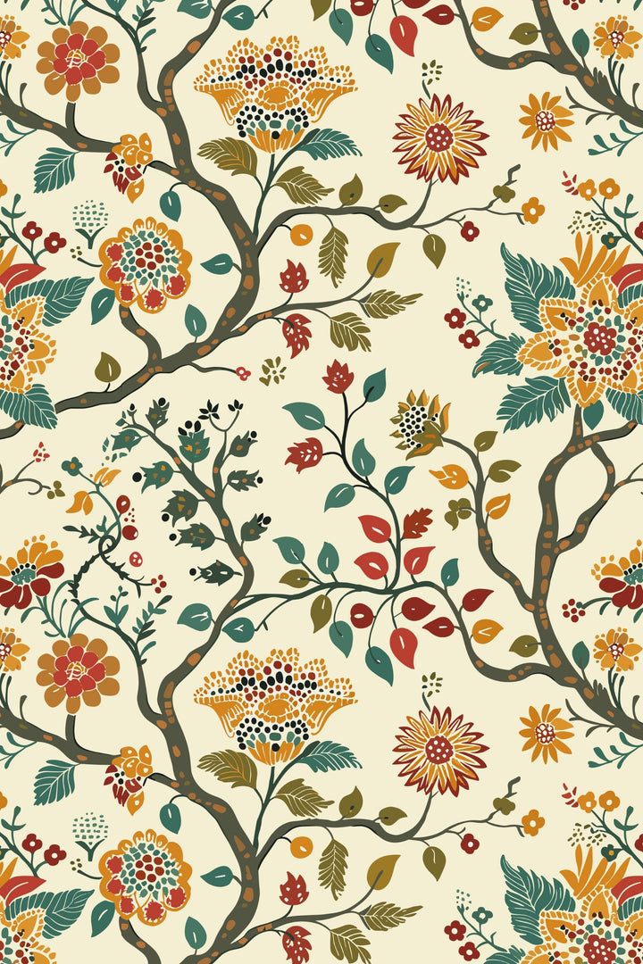 Vintage Floral Wallpaper With Textured Vinyl Design Vintage Orchard Bloom #3732