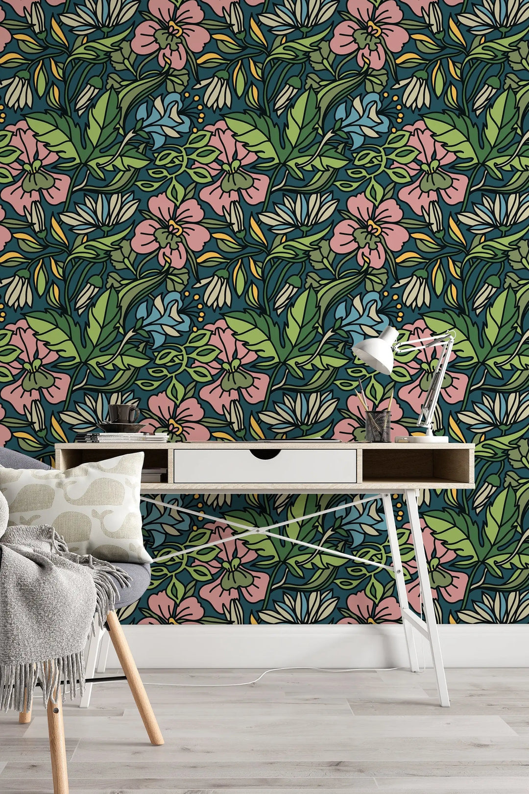 Beautiful Abstract Buds floral pattern removable wallpaper