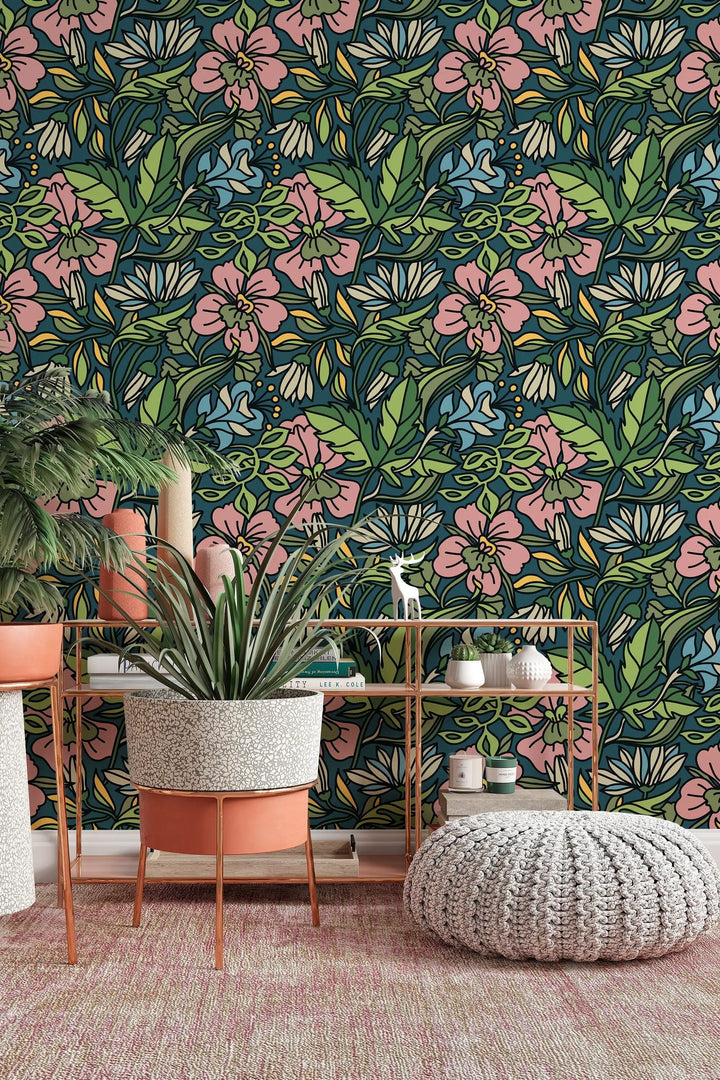 Beautiful Abstract Buds floral pattern removable wallpaper