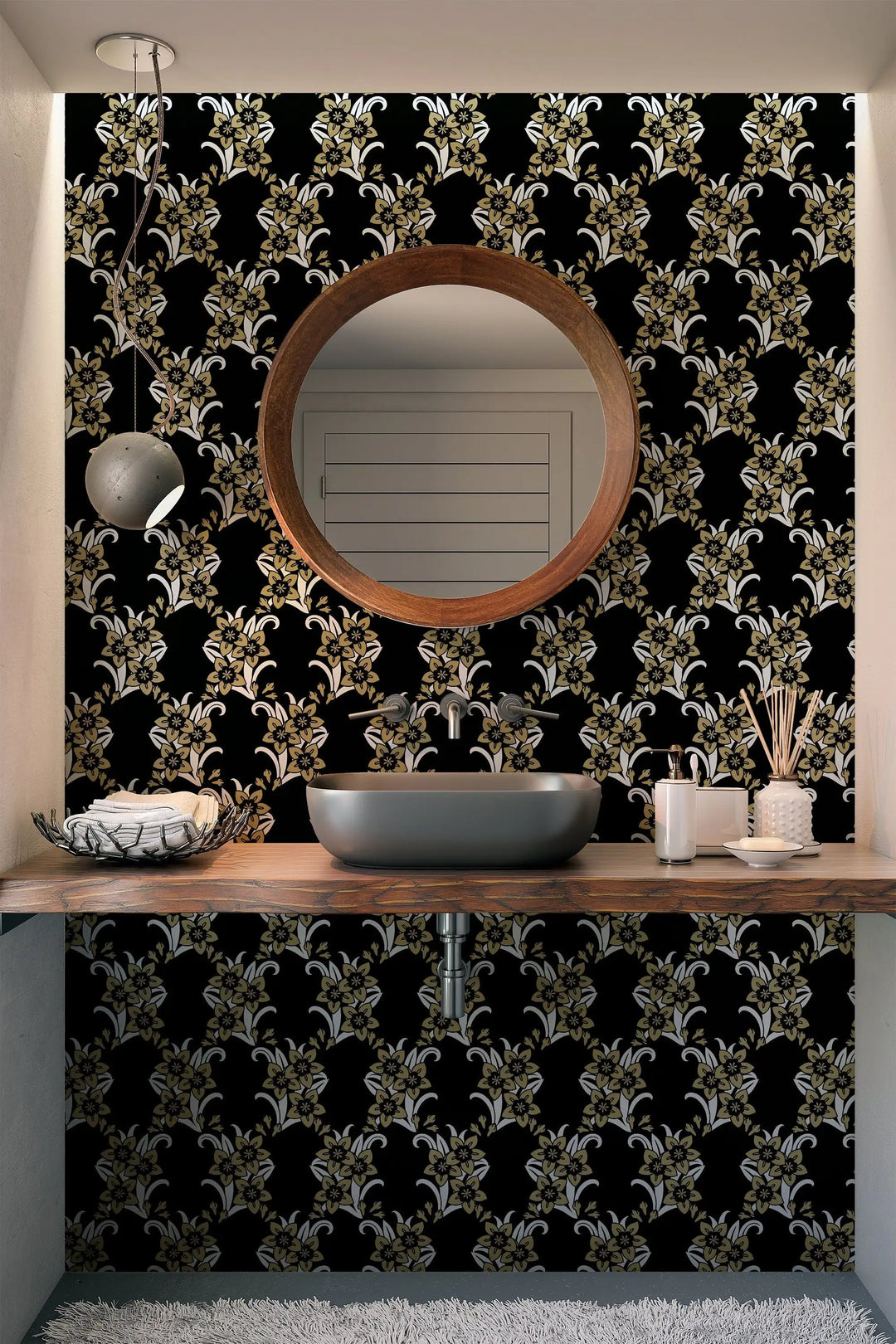 Black Sunday flowers abstract removable wallpaper - design