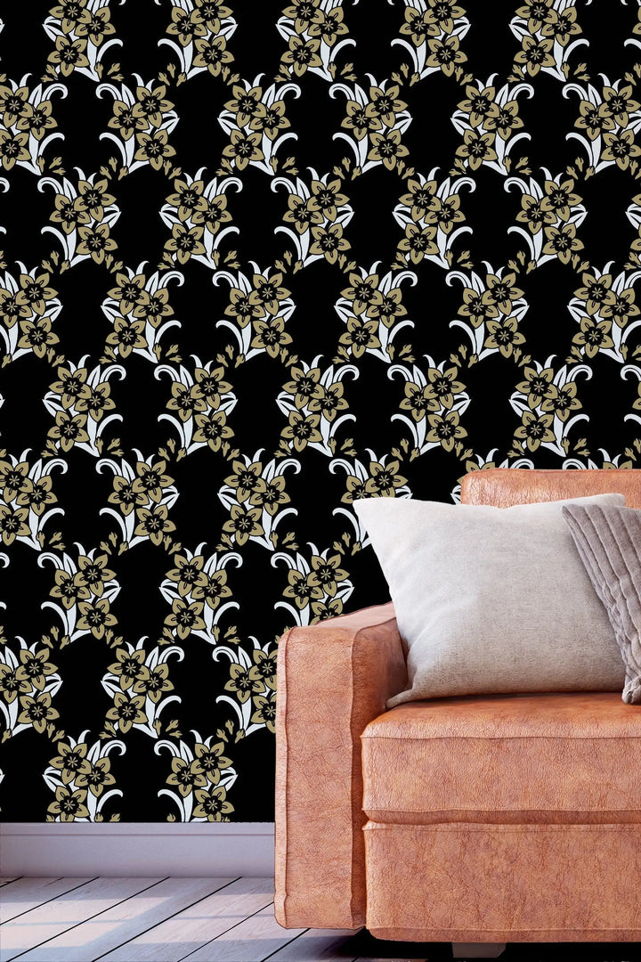 Black Sunday flowers abstract removable wallpaper - design