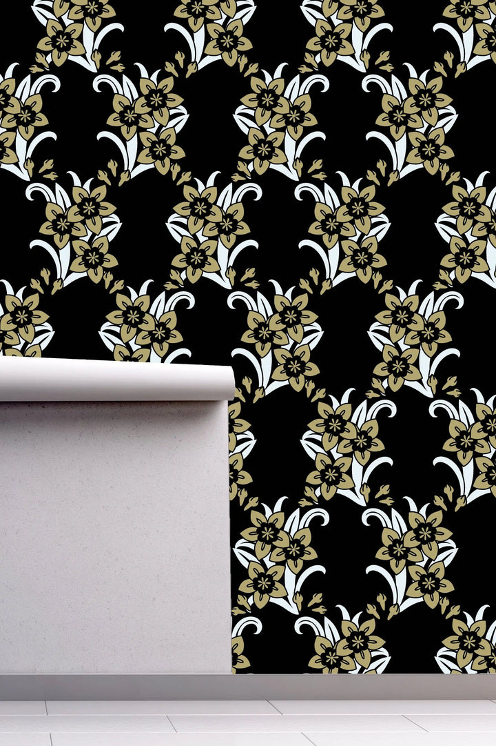 Black Sunday flowers abstract removable wallpaper - design