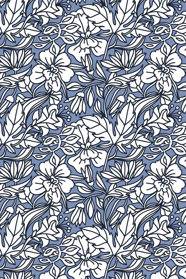 Blue buds floral pattern self adhesive wallpaper for room