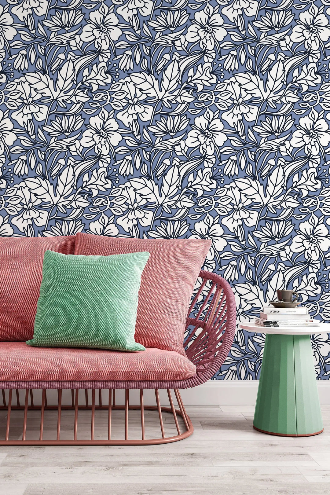 Blue buds floral pattern self adhesive wallpaper for room