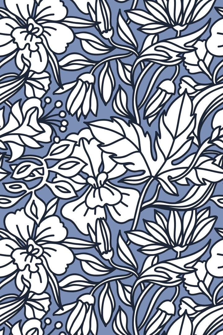 Blue buds floral pattern self adhesive wallpaper for room