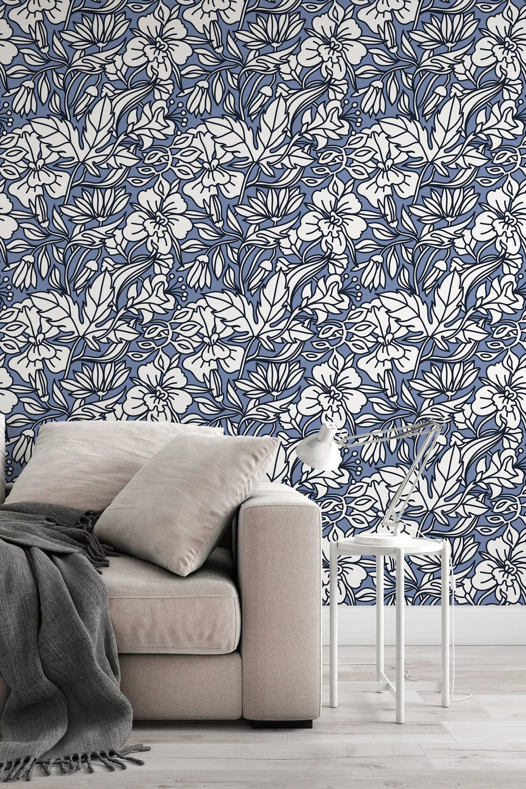 Blue buds floral pattern self adhesive wallpaper for room