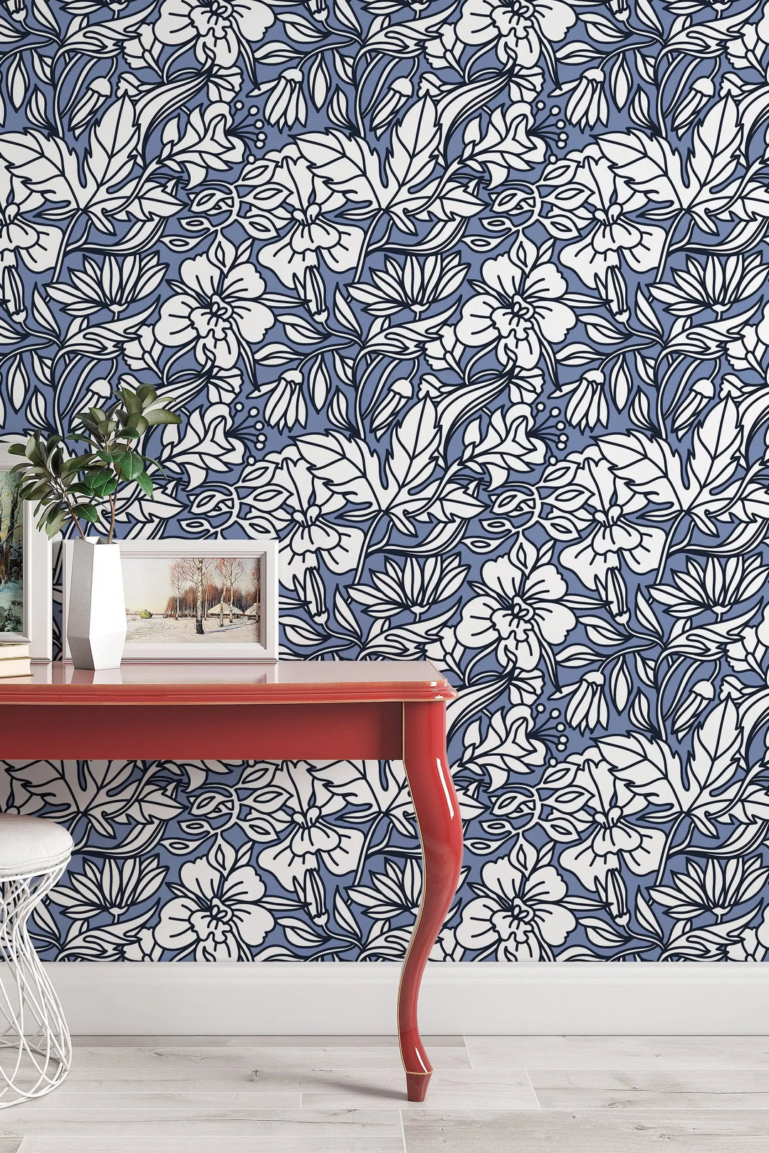 Blue buds floral pattern self adhesive wallpaper for room