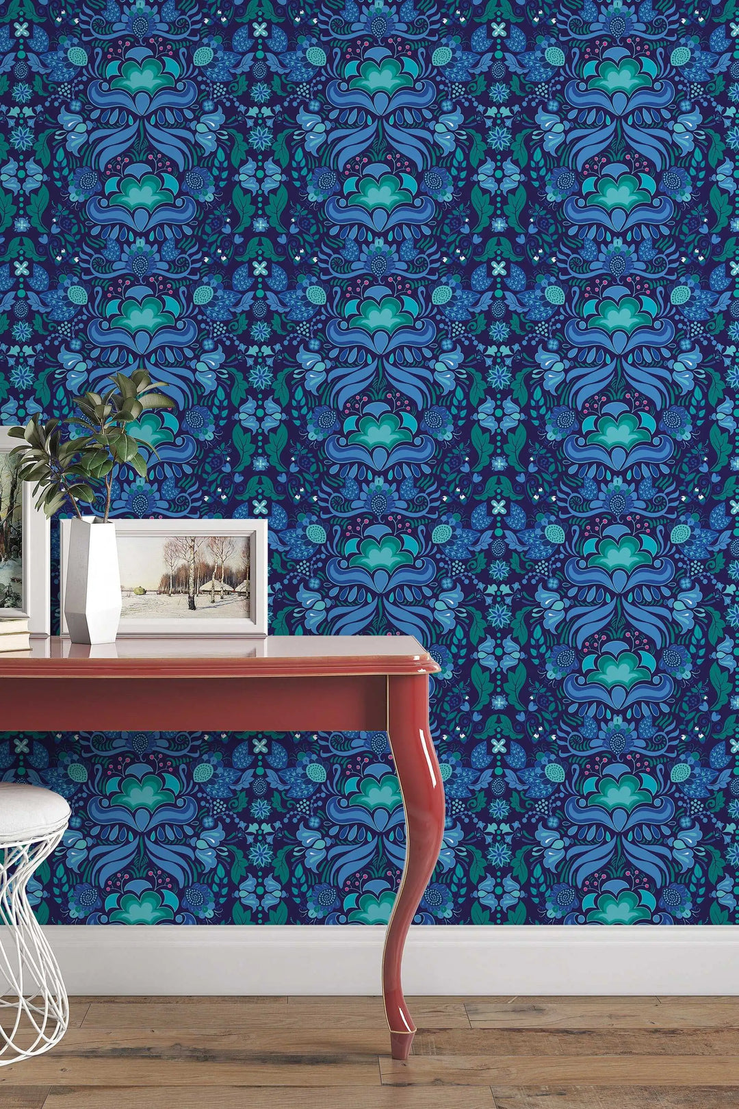 Blue Indian pattern wallpaper Peel and Stick #3236 - 2334