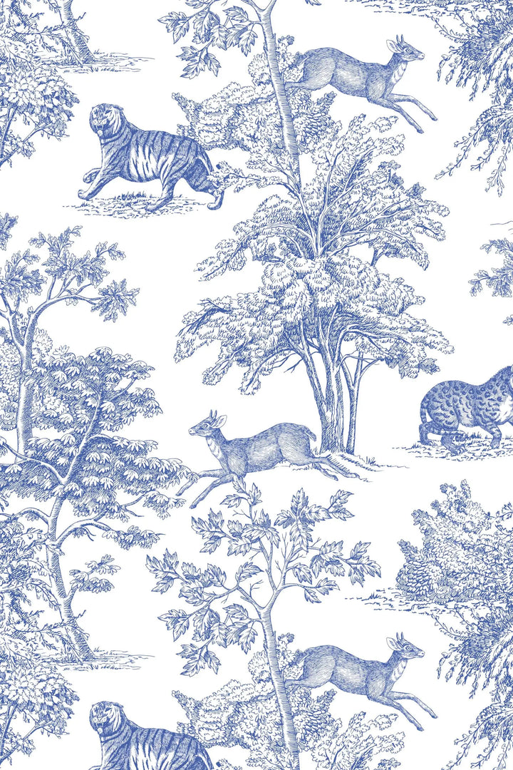 Blue tigers and leopards hunt a deer on a white background