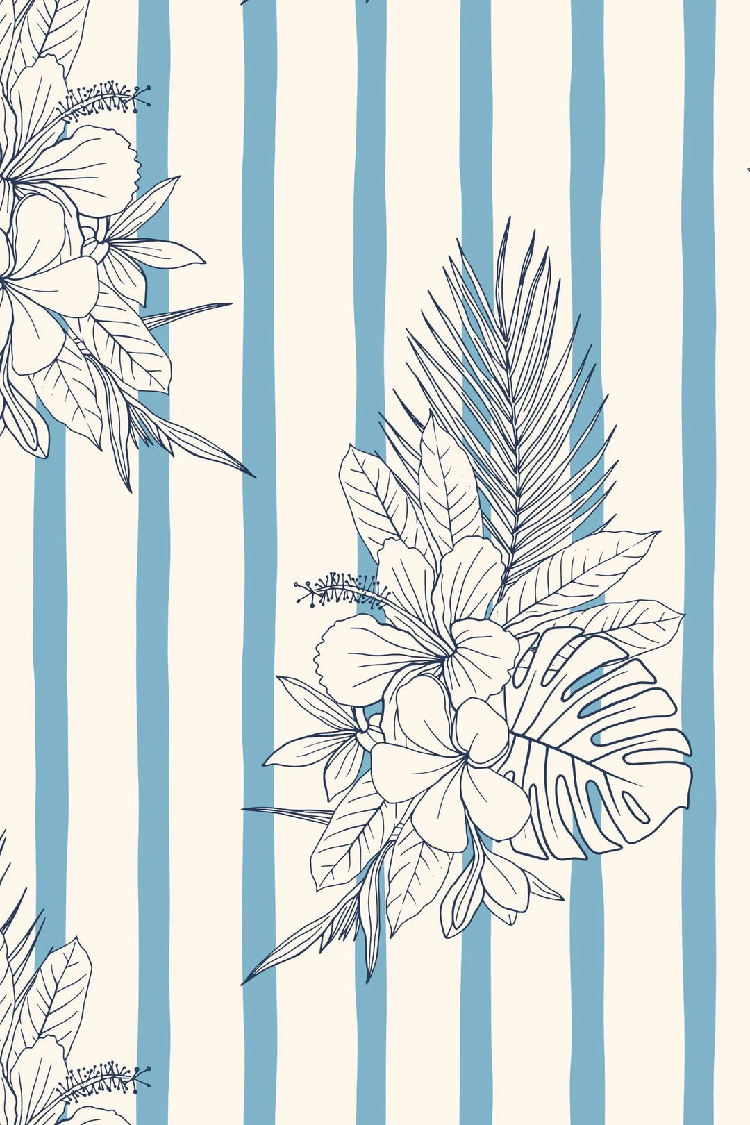 Bouquets of Flowers on Vertical Stripes Pattern Blue