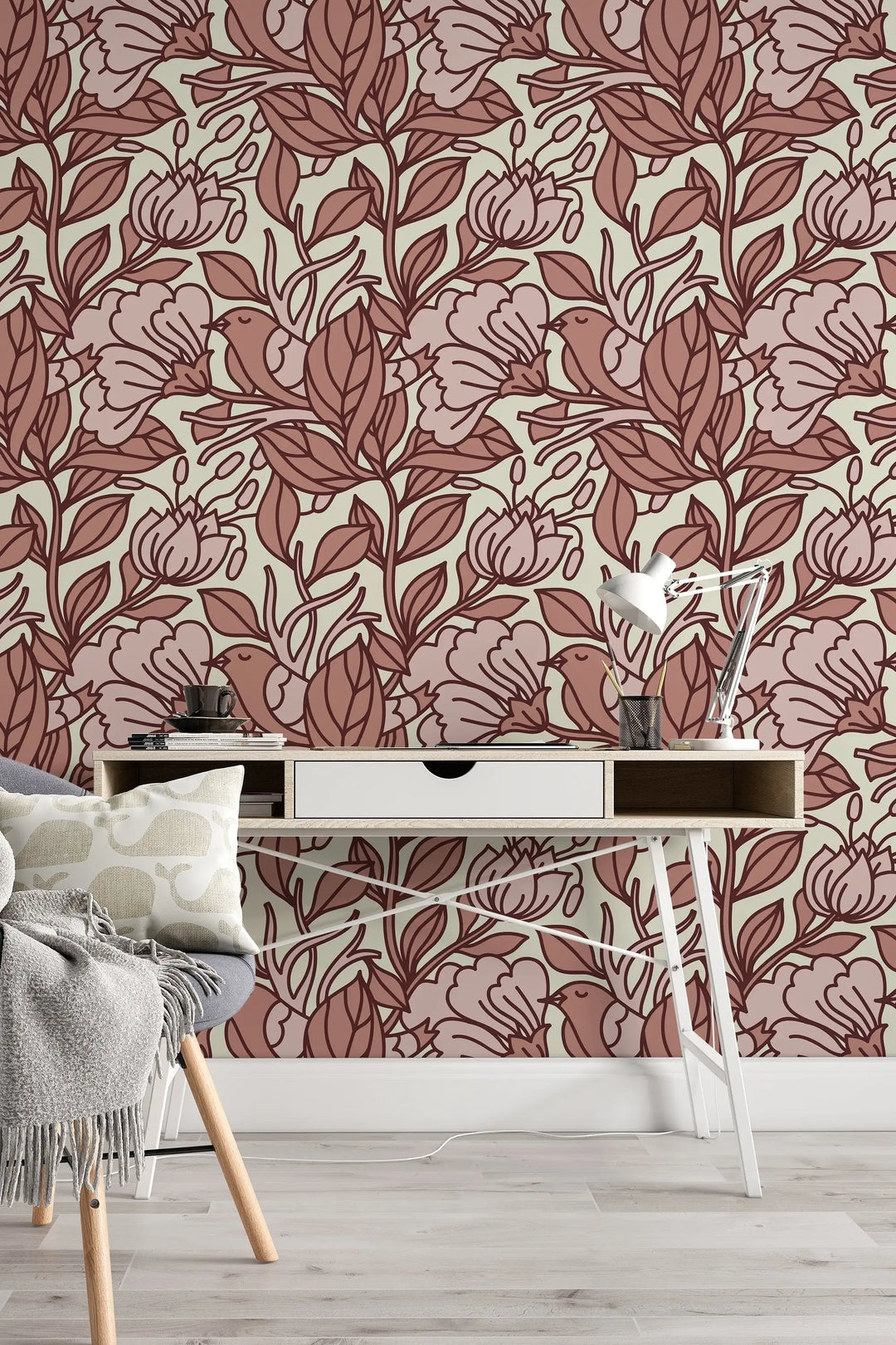 Buds floral pattern removable wallpaper design #3074