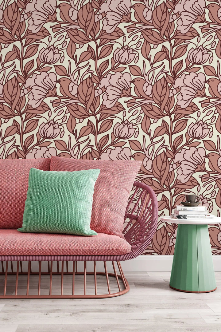 Buds floral pattern removable wallpaper design #3074