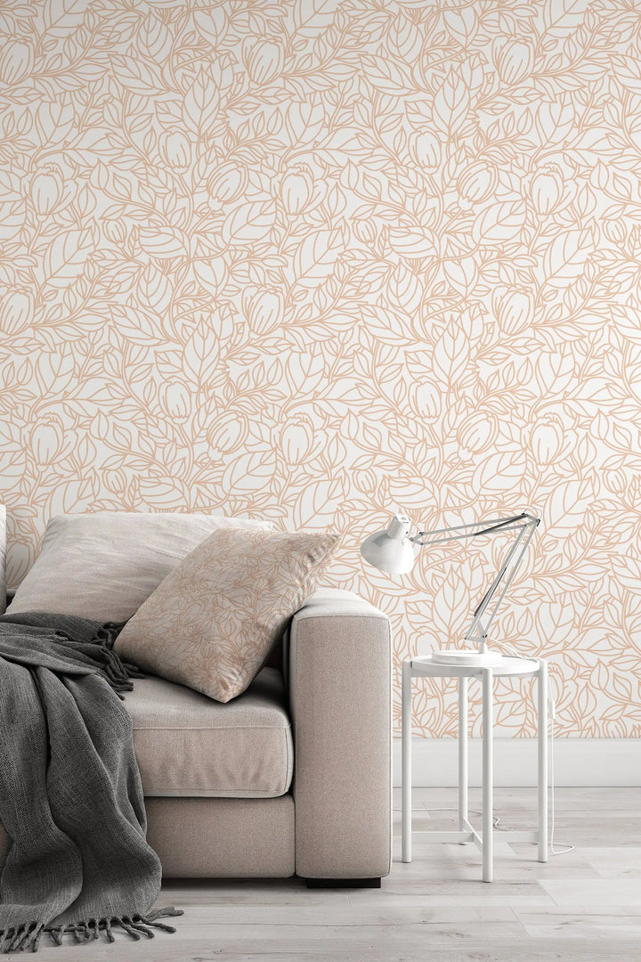 Buds floral pattern wallpaper white background #3061