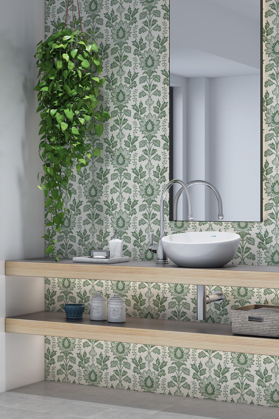 Botanical Lotus Wallpaper - Peel and Stick - Traditional wallpaper #3731