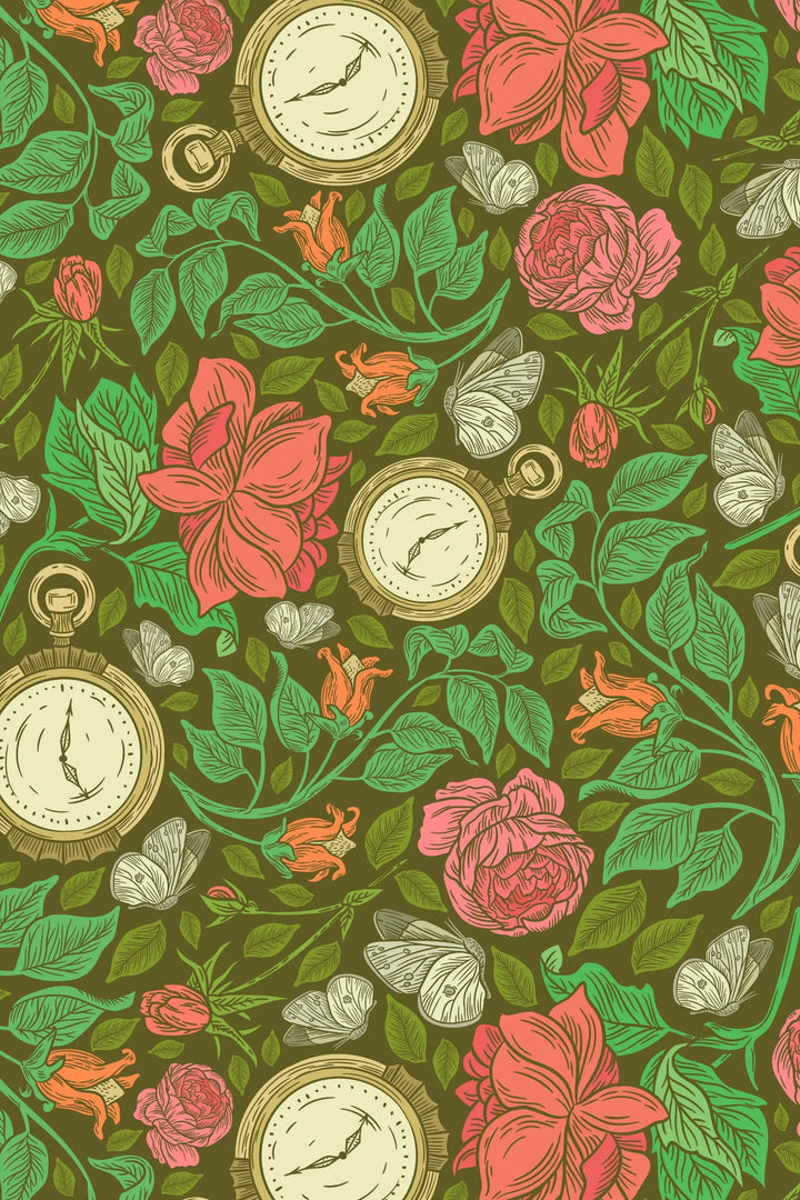 Clocks by flowers wallcovering wallpaper #3204 - Wallpaper