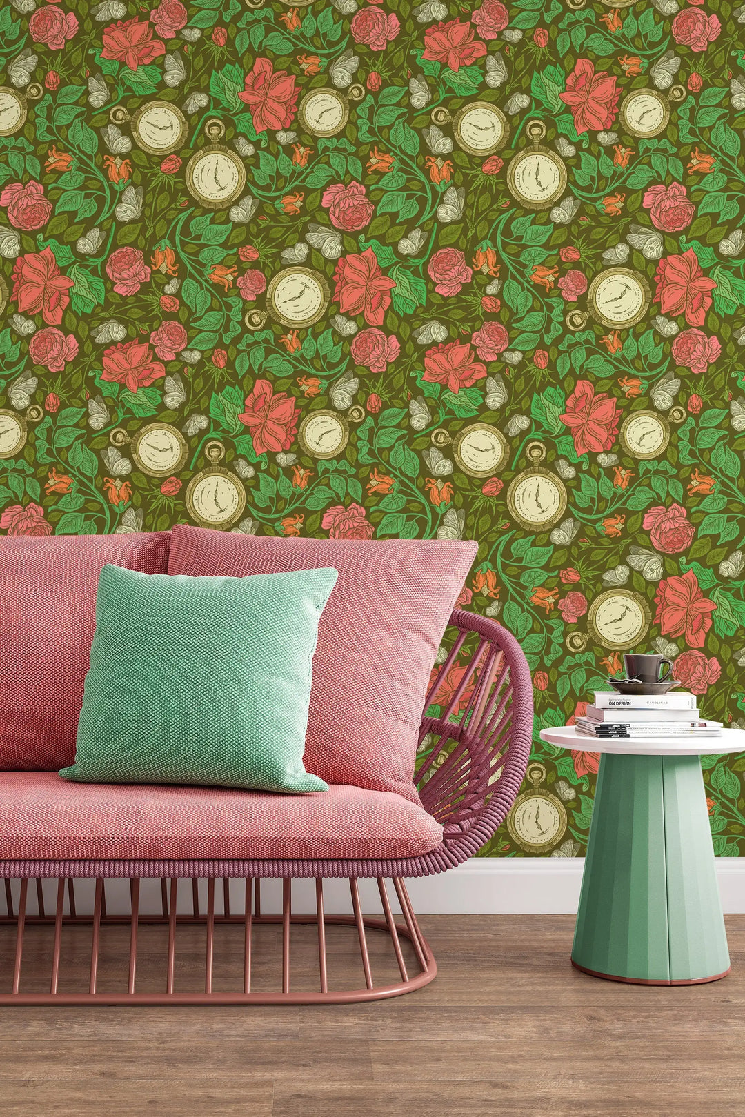 Clocks by flowers wallcovering wallpaper #3204 - Wallpaper