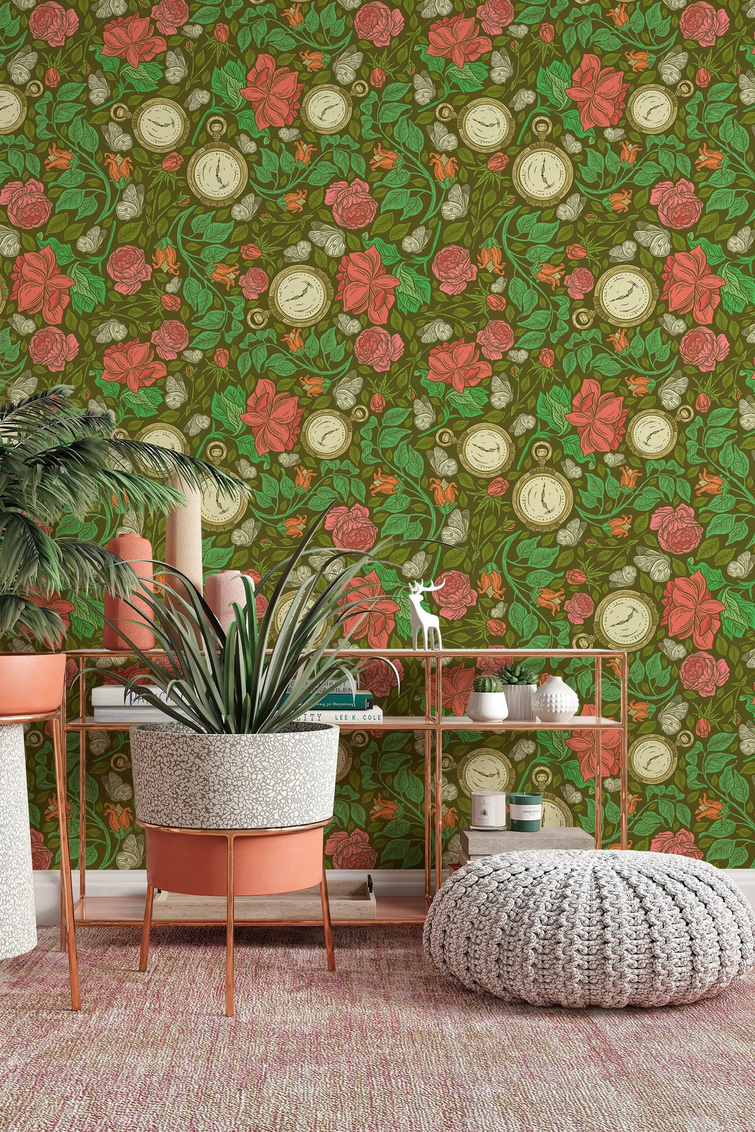 Clocks by flowers wallcovering wallpaper #3204 - Wallpaper