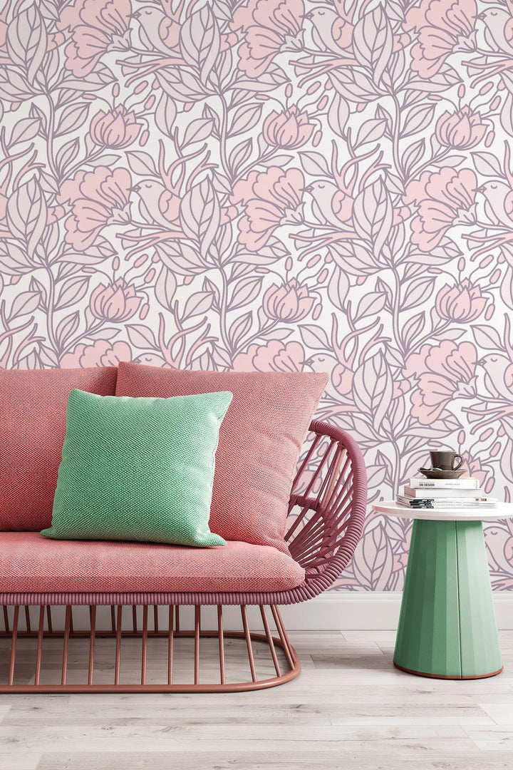 Cute abstract buds floral pattern pre-pasted wallpaper