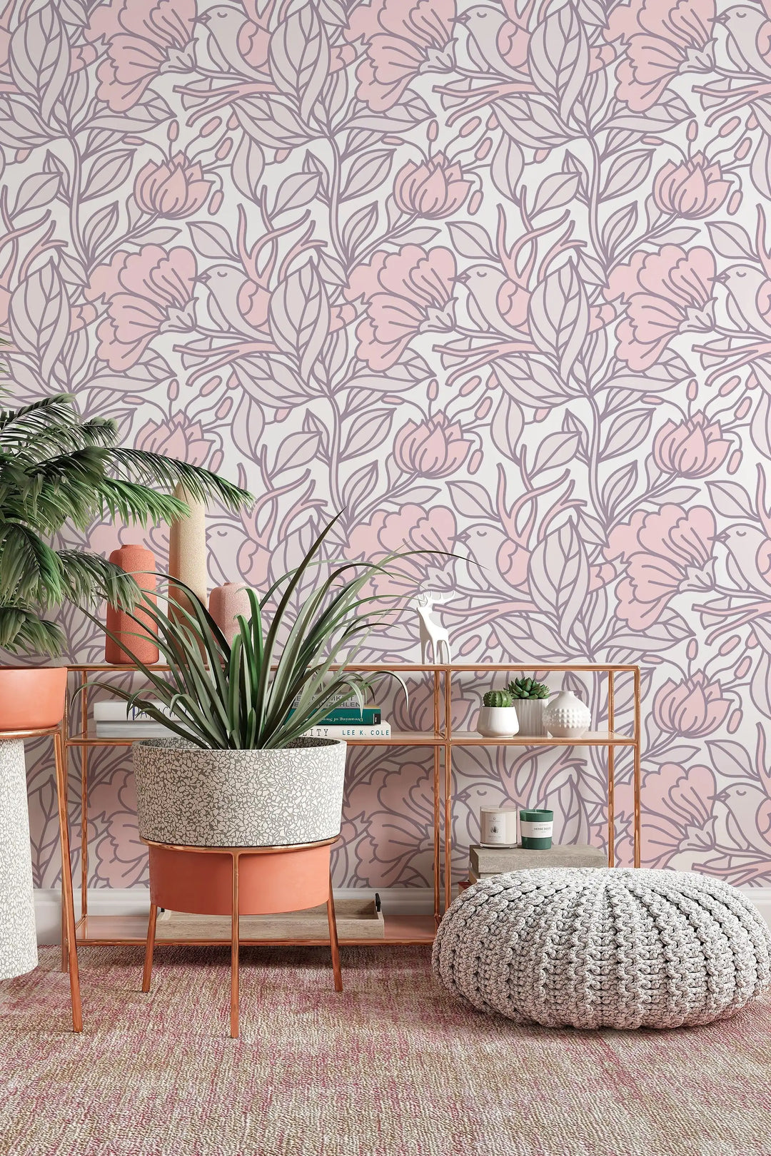 Cute abstract buds floral pattern pre-pasted wallpaper