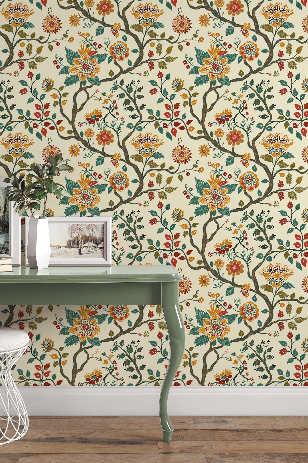 Vintage Floral Wallpaper With Textured Vinyl Design Vintage Orchard Bloom #3732