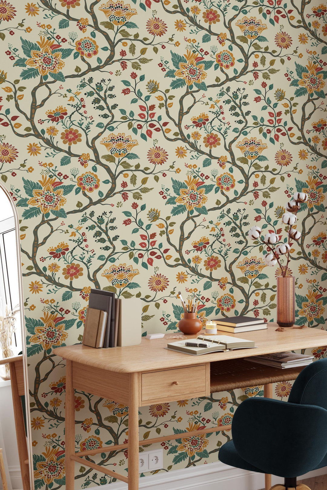 Vintage Floral Wallpaper With Textured Vinyl Design Vintage Orchard Bloom #3732