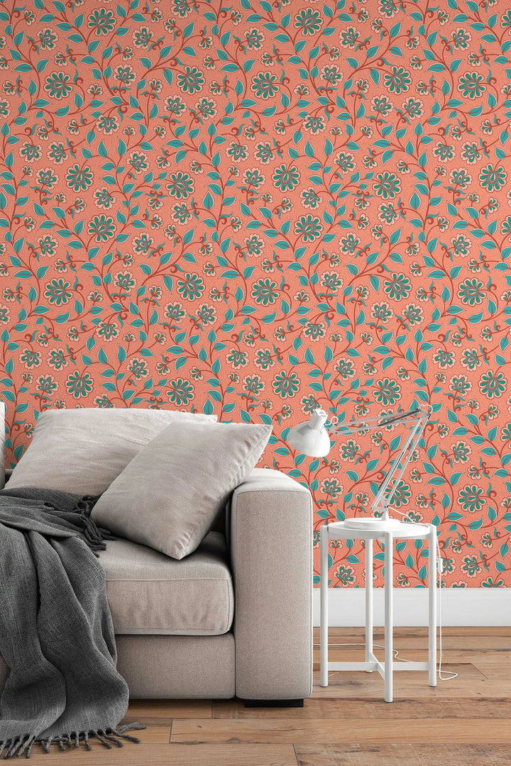 Floral ornament traditional wallpaper and peel and stick