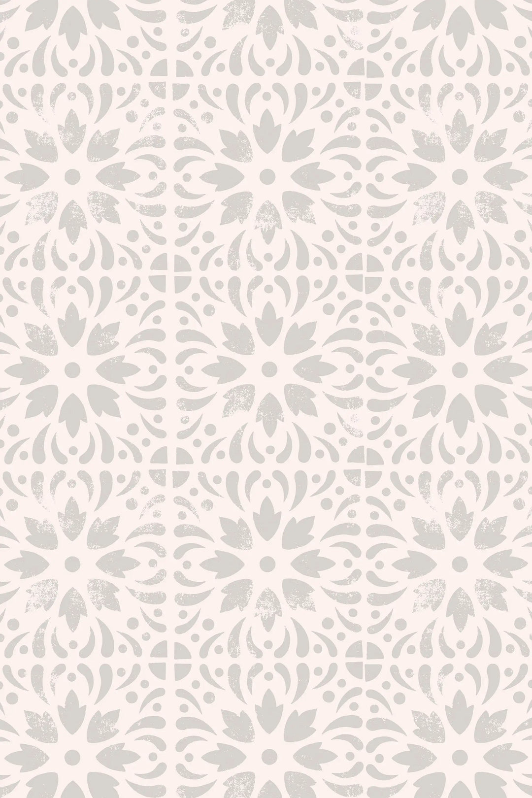 Gray floral stamps on beige Wallcovering Canvas Wallpaper