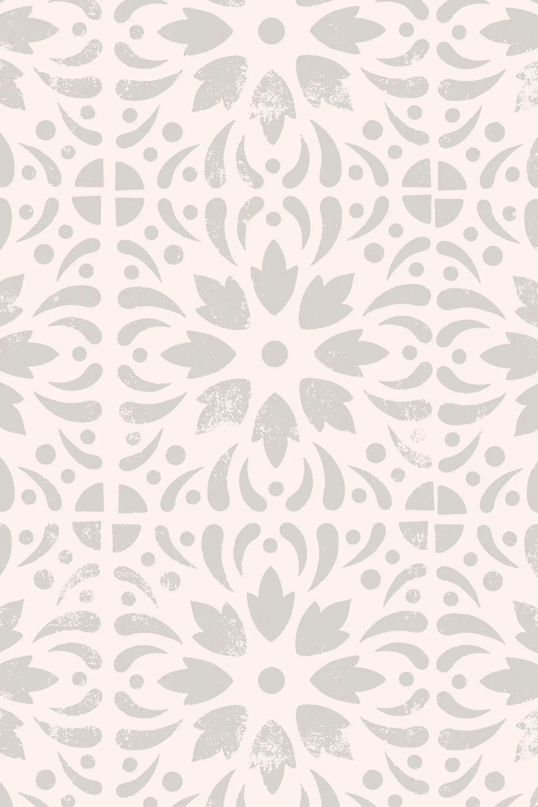 Gray floral stamps on beige Wallcovering Canvas Wallpaper