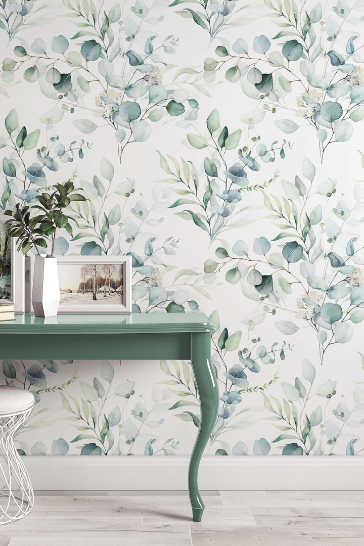 Boho Wallpaper, Eucalyptus Leaves (Textured, Removable or Traditional) 3307