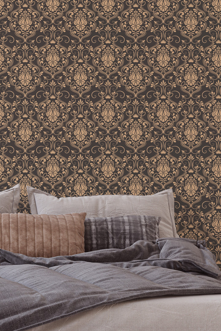 Damask style on dark background, Peel & Stick Wallpaper - Removable Self Adhesive and Traditional wallpaper #3327