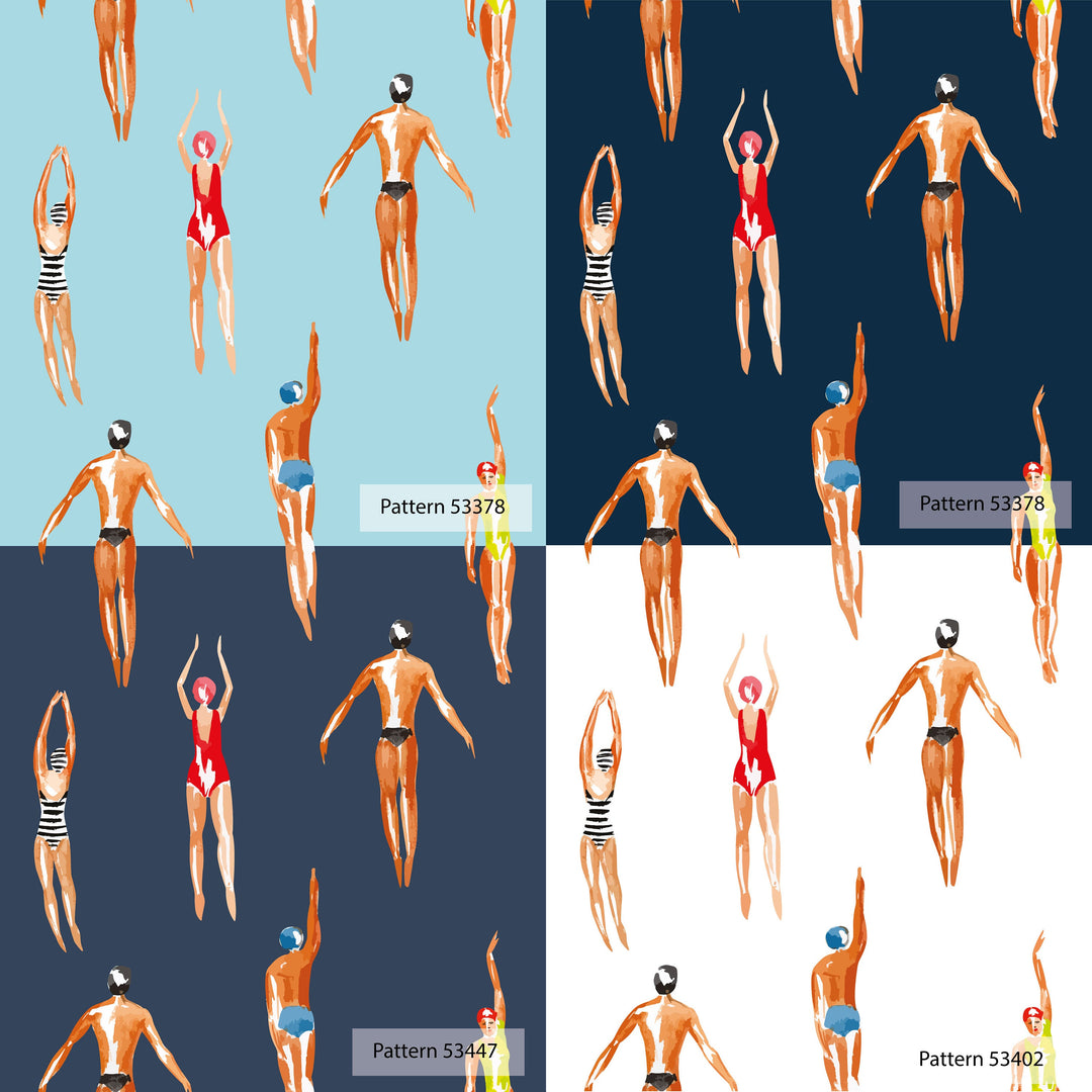 Swimmers Retro Wallpaper Pink Background - Peel & Stick Wallpaper - Removable Self Adhesive and Traditional wallpaper  3641