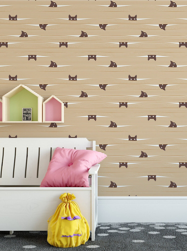 Cats are hiding Retro Wallpaper - Peel & Stick Wallpaper - Removable Self Adhesive and Traditional wallpaper 3530