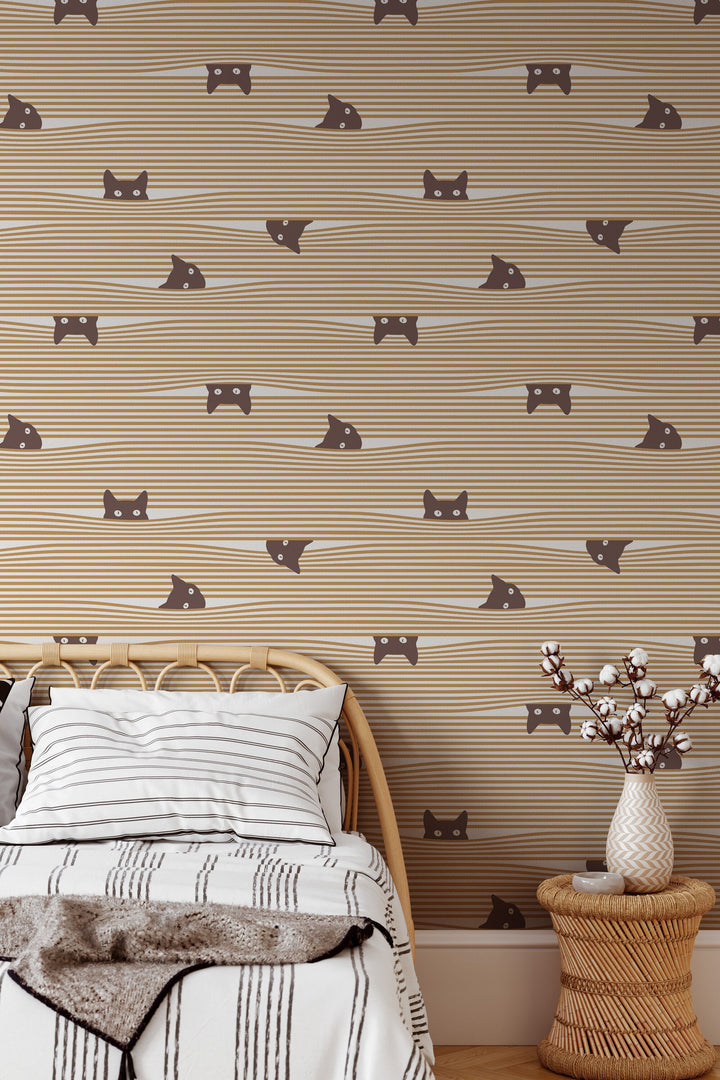 Cats are hiding Retro Wallpaper - Peel & Stick Wallpaper - Removable Self Adhesive and Traditional wallpaper 3530