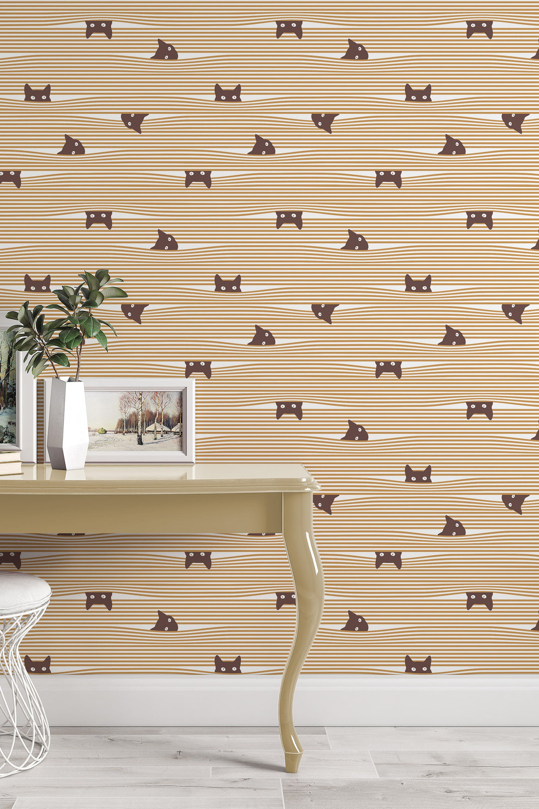 Cats are hiding Retro Wallpaper - Peel & Stick Wallpaper - Removable Self Adhesive and Traditional wallpaper 3530